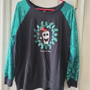 3xl Nightmare Before Christmas sweater with green sequin sleeves